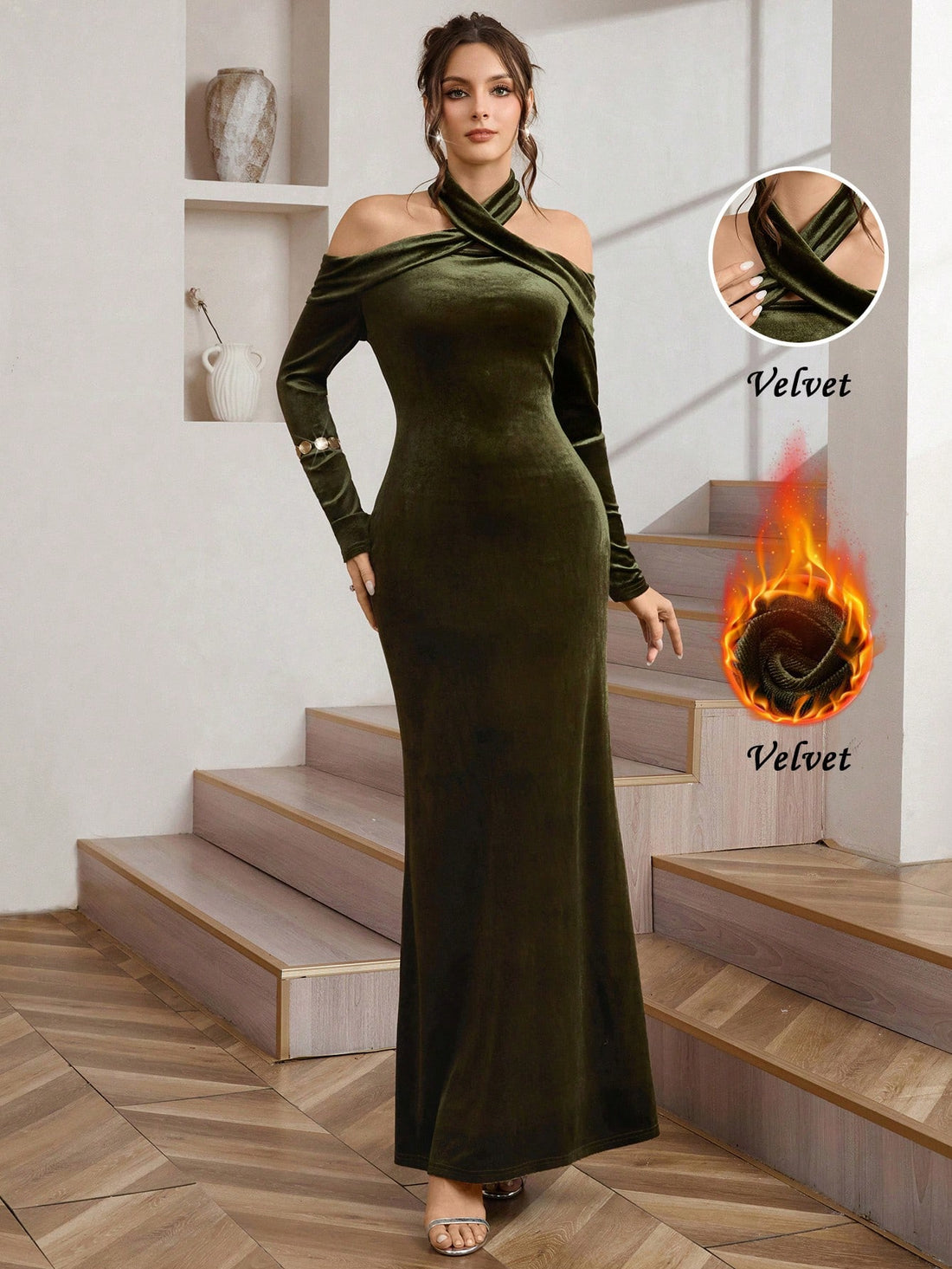 Slip into pure glamour with this show-stopping velvet mermaid gown! The luxe halter neckline frames your shoulders beautifully while the figure-hugging silhouette flows into an elegant fishtail hem that commands attention. Crafted from sumptuous velvet fabric, this gown drapes like a dream and feels as fabulous as it looks. Perfect for galas, proms, weddings, or any occasion where you want to turn heads and feel absolutely stunning. Make your grand entrance unforgettable in this timeless evening masterpiece