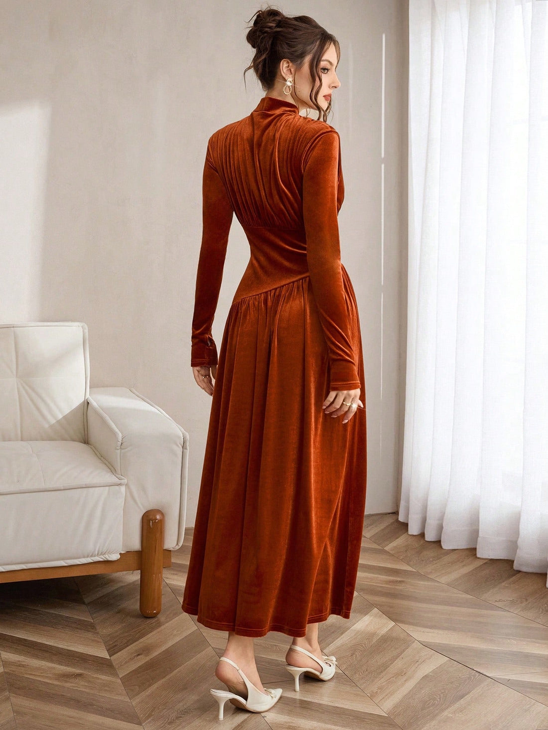 Elevate your everyday style with this charming high-neck A-line dress that effortlessly transitions from casual coffee dates to festive celebrations. The flattering silhouette skims your curves while the sophisticated neckline adds an instant touch of elegance. Whether you're heading to brunch with friends, attending a gathering, or dancing through holiday parties, this versatile piece keeps you looking polished and put-together. Comfortable enough for all-day wear yet chic enough to turn heads, it's the wa