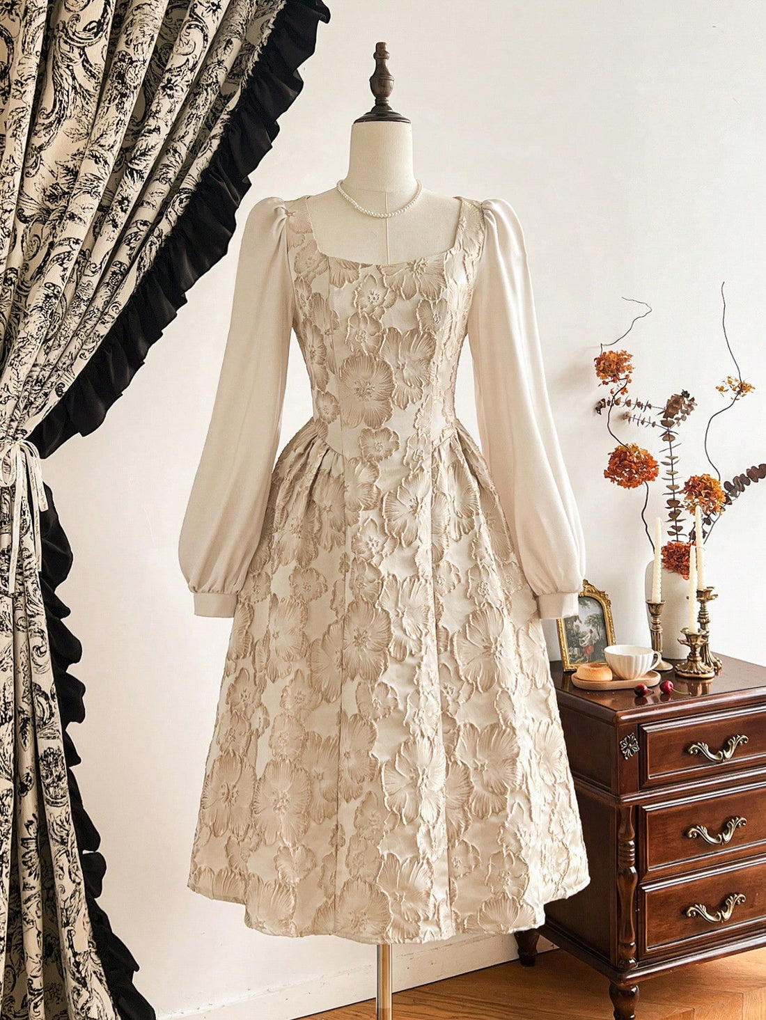 Step into the season with timeless elegance! This stunning vintage-inspired floral jacquard dress combines sophisticated charm with practical style. The intricate floral pattern adds visual interest, while the structured jacquard fabric ensures a polished look that transitions seamlessly from holiday parties to formal gatherings. Best of all? Functional pockets keep your essentials close without compromising the dress's graceful silhouette. Crafted for the modern woman who refuses to choose between beauty a