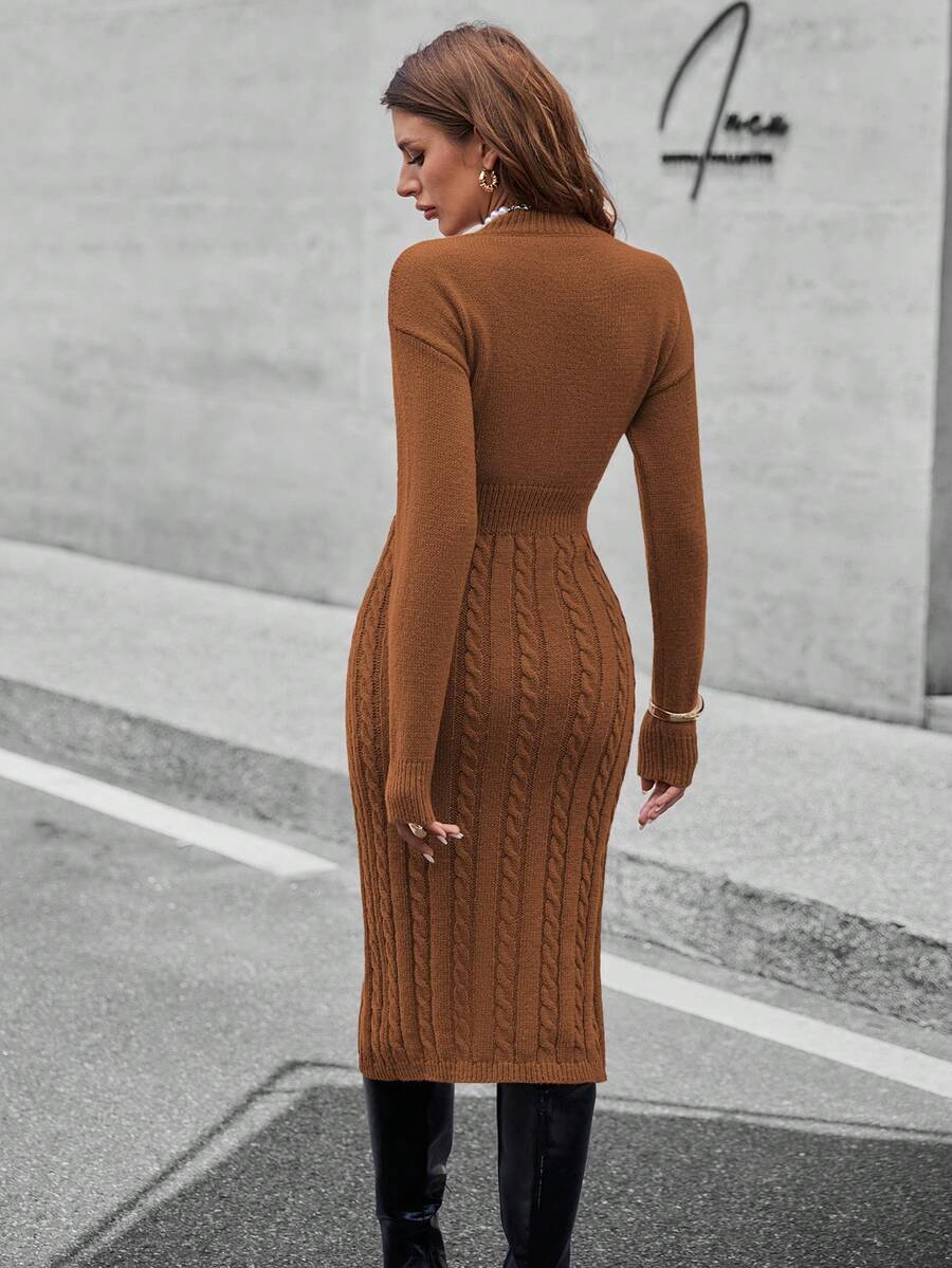 Stay Cozy and Chic in Our Elegant Knitted Sweater Dress with Long Slit Hem!

Embrace the perfect blend of warmth and high-fashion sophistication as the temperature drops. This stunning knitted masterpiece is designed to be your ultimate cold-weather staple, offering a sleek, elongated silhouette that transitions effortlessly from a busy workday to an upscale evening out.

Premium Knitted Texture: Crafted from high-quality, soft-touch knit fabric, this dress provides a cozy, body-hugging fit that keeps you w