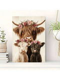 Warm neutral Highland cow artwork on dresser display