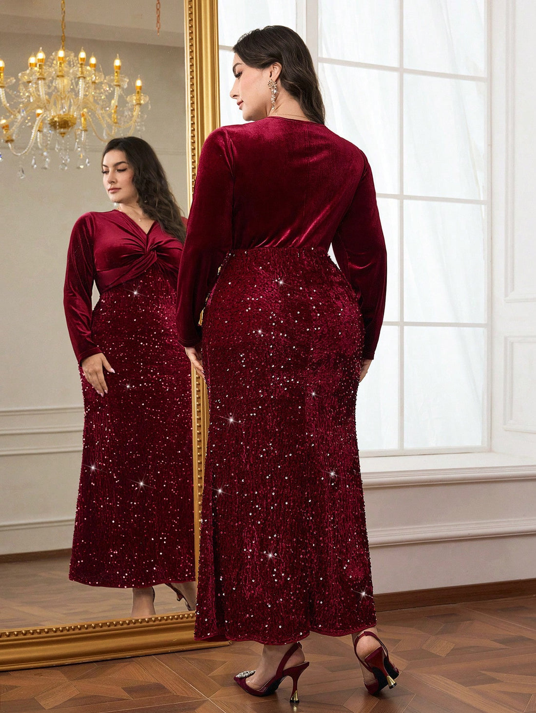 Shimmer into the spotlight this holiday season with our fabulous plus-size sequin dress! Featuring a chic twist design that flatters your curves and catches every light, this showstopper is ready to turn heads at any Christmas celebration. The dazzling sequin fabric brings instant glamour and festive sparkle, while the thoughtful twist detail adds a touch of sophistication and movement. Perfect for parties, dinners, or anywhere you want to feel absolutely radiant. Slip into confidence and celebrate in style