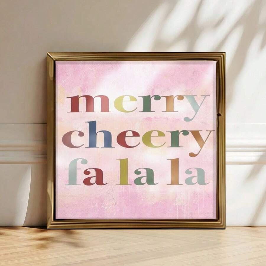 Pink Christmas typography art styled on a festive mantel