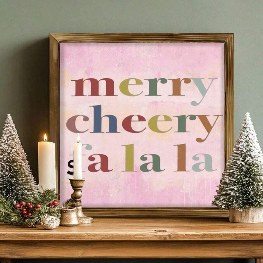 Merry Fa La La framed canvas with retro holiday lettering