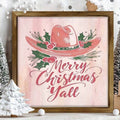Framed Merry Christmas Yall canvas art on a holiday windowsill
