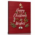 Close-up of rustic red Christmas Wishes wrapped canvas art