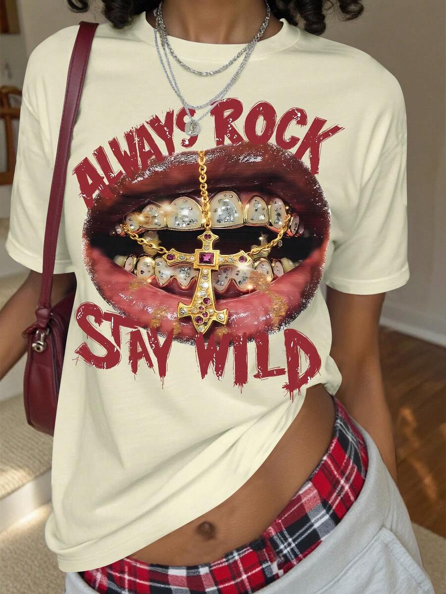 Image 1 - front view of Summer Street Style Abstract Graphic Print Short Sleeve T-Shirt