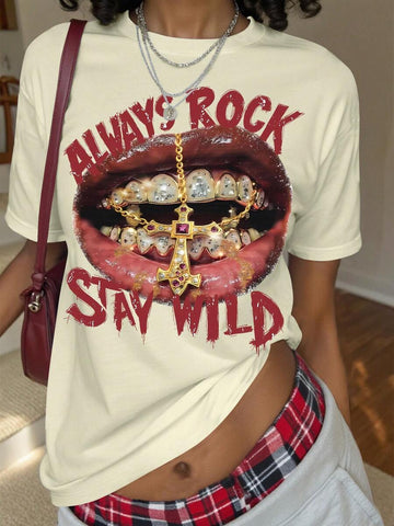 Image 1 - front view of Summer Street Style Abstract Graphic Print Short Sleeve T-Shirt