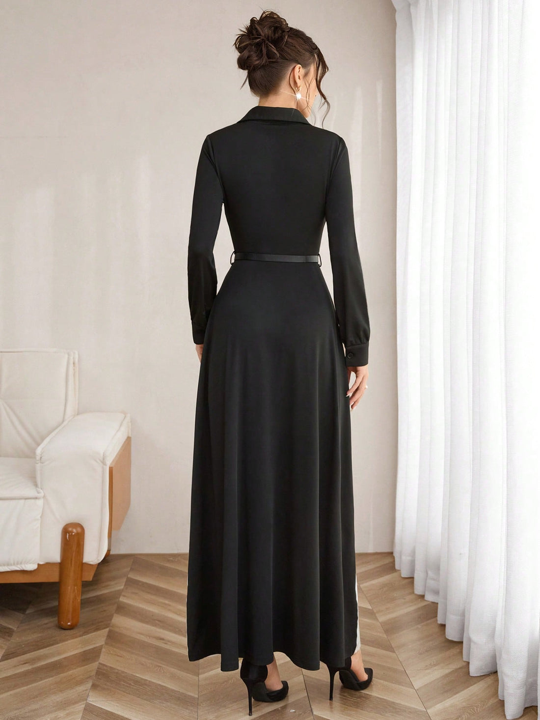 Elevate your wardrobe with this stunning color block midi dress that effortlessly transitions from boardroom to brunch! The flattering V-neckline and long sleeves offer polished sophistication, while the cinched waist with belt detail creates a gorgeous silhouette. Whether you're dressing up for the office or keeping it casual on the weekend, this versatile piece delivers style and comfort in one chic package. A modern essential that works as hard as you do!