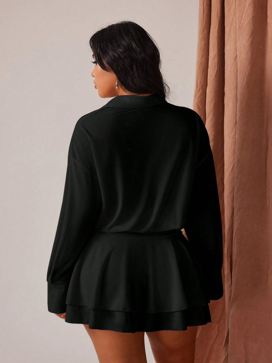 Elevate your autumn wardrobe with this chic French-inspired dress that celebrates curves with effortless sophistication. Crafted from soft polyester, this fitted silhouette features a classic collar, convenient half-zip closure, and a flattering ruched hem that adds dimension and movement. Perfect for date nights, gatherings, or any occasion calling for understated elegance, this plus-size piece transitions seamlessly from season to season. The solid color keeps styling simple—pair with heels and a blazer f