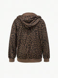 Back catalog view of brown leopard-print hooded pullover with long sleeves and rib-knit hem