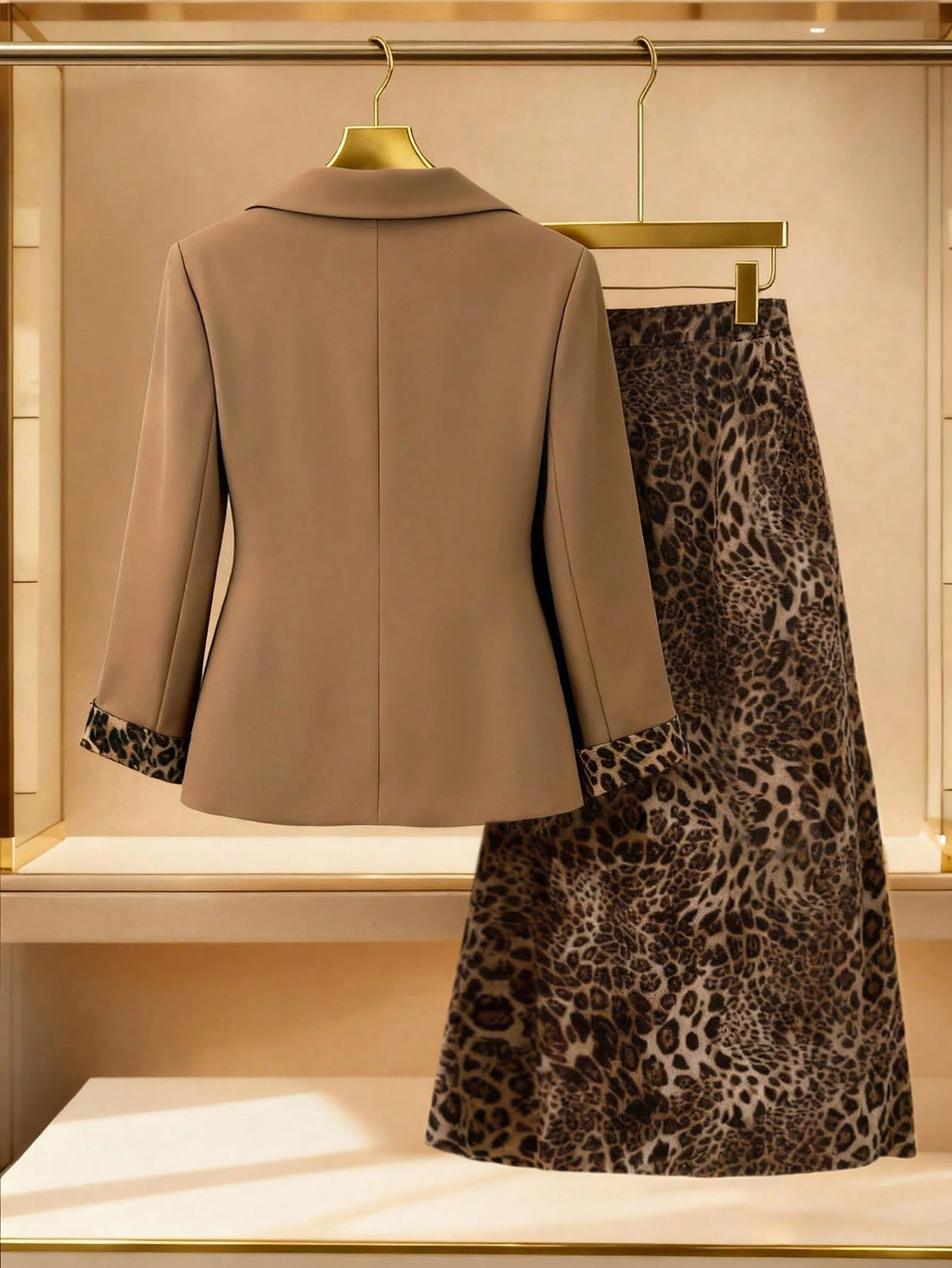 Make a statement this season with our Plus Size Elegant Blazer and Leopard Print Skirt Set! Pair a sophisticated tailored blazer with a bold leopard print skirt for an outfit that's equal parts polished and playful. Perfect for autumn and winter gatherings, this two-piece set lets you mix confidence with style. The structured blazer keeps things professional while the wild print adds personality—because fashion should be fun! Dress it up for special occasions or down for everyday flair. Comfort meets glamou