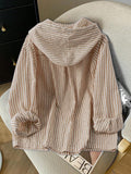 Detail view of Elegant Plus Size Striped Hooded Shirt  for Summer and Autumn - Lightweight & Stylish for everyday styling
