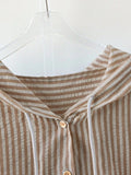 Detail view of Elegant Plus Size Striped Hooded Shirt  for Summer and Autumn - Lightweight & Stylish for everyday styling