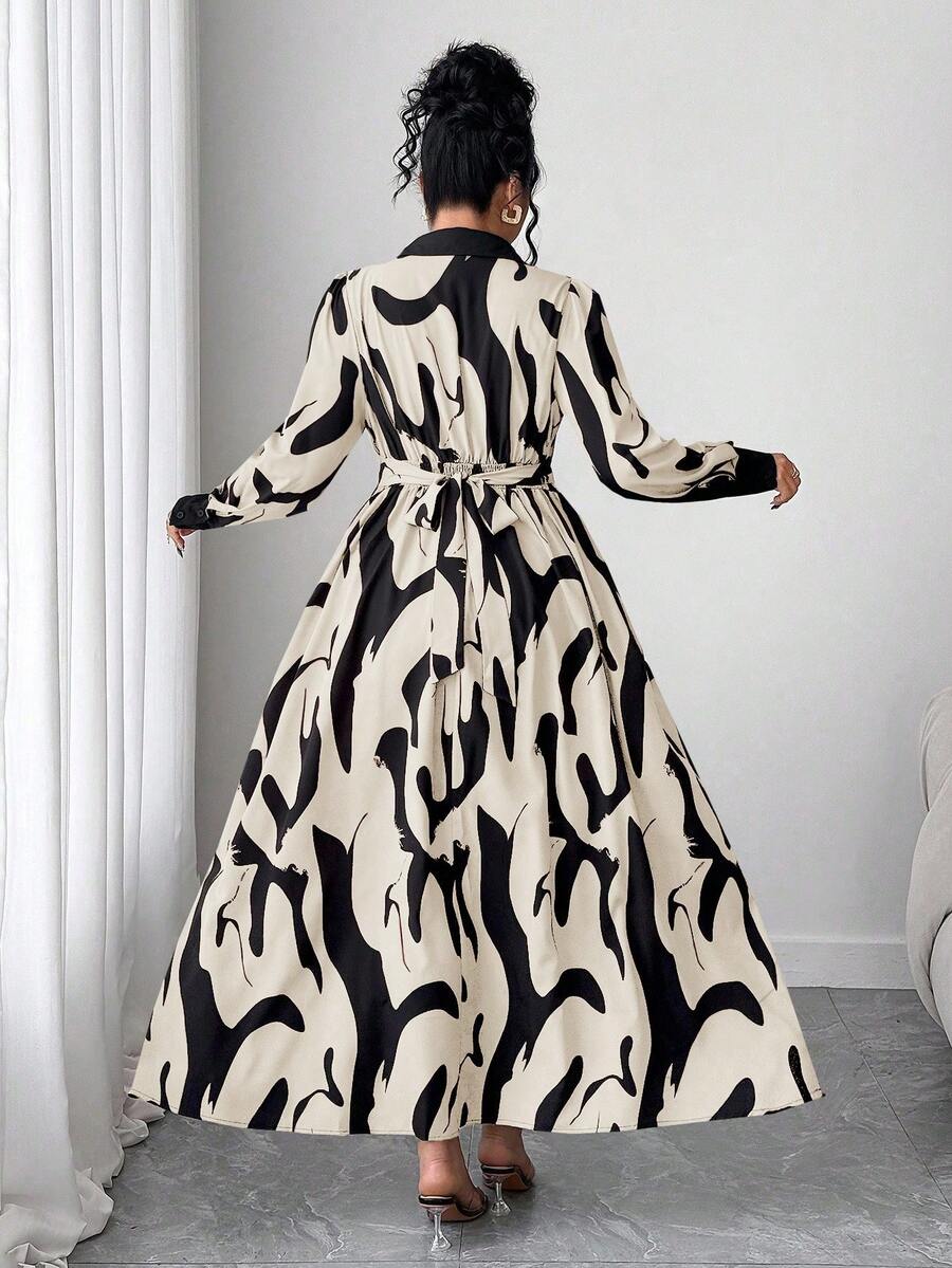 Embrace the season in style with this stunning plus-size maxi dress that's equal parts sophisticated and fun! Featuring a gorgeous black and beige full print, this A-line beauty flatters every curve with its graceful waist twist detail. Perfect for autumn gatherings, date nights, or whenever you want to feel absolutely fabulous. The flowing maxi length adds an elegant touch while the playful print keeps things fresh and interesting. Slip it on and let your confidence shine!