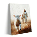 Close-up of textured gallery-wrapped Jesus and lamb canvas art