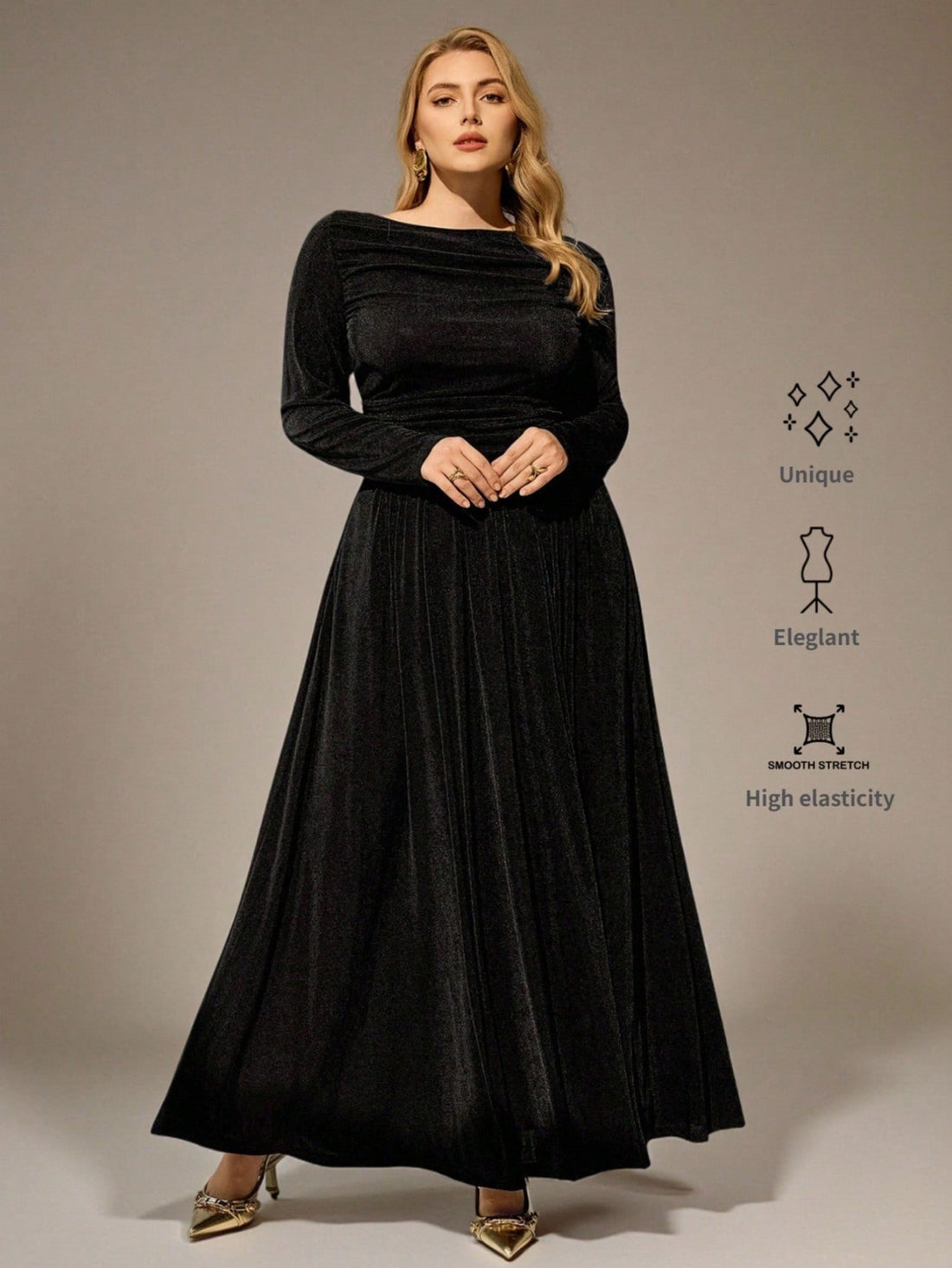 Slip into sophistication with this stunning black long sleeve dress, your secret weapon for turning heads at Valentine's Day soirées and beyond. Crafted with plus-size curves in mind, it hugs you in all the right places while the elegant long sleeves add a touch of timeless glamour. Whether you're dancing the night away or making a grand entrance, this dress whispers confidence and celebrates every fabulous inch of you. Perfect for special occasions when you want to feel absolutely unforgettable.