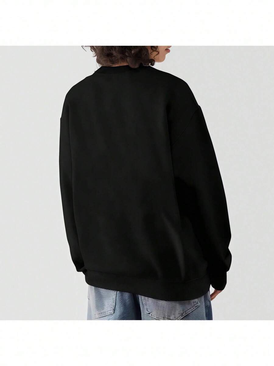 Front view of Adorable Duck Family Print Sweatshirt for All Seasons – Unisex Casual Long Sleeve Pullover Top in Black color