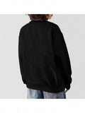 Side profile of Adorable Duck Family Print Sweatshirt for All Seasons – Unisex Casual Long Sleeve Pullover Top Black casual pullover style