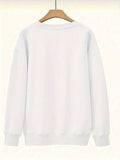 Side profile of Adorable Duck Family Print Sweatshirt for All Seasons – Unisex Casual Long Sleeve Pullover Top White casual pullover style