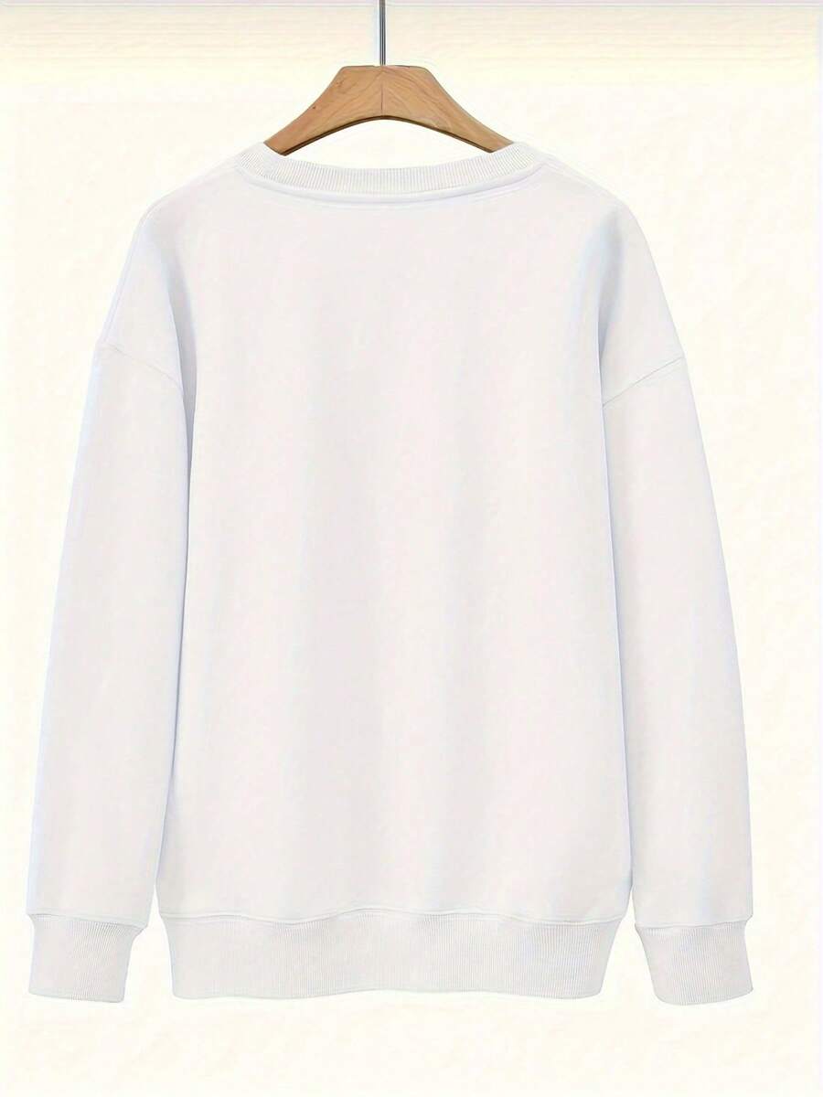 Side profile of Adorable Duck Family Print Sweatshirt for All Seasons – Unisex Casual Long Sleeve Pullover Top White casual pullover style