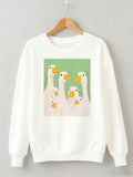 Front view of Adorable Duck Family Print Sweatshirt for All Seasons – Unisex Casual Long Sleeve Pullover Top in White color