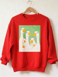 Front view of Adorable Duck Family Print Sweatshirt for All Seasons – Unisex Casual Long Sleeve Pullover Top in Red color