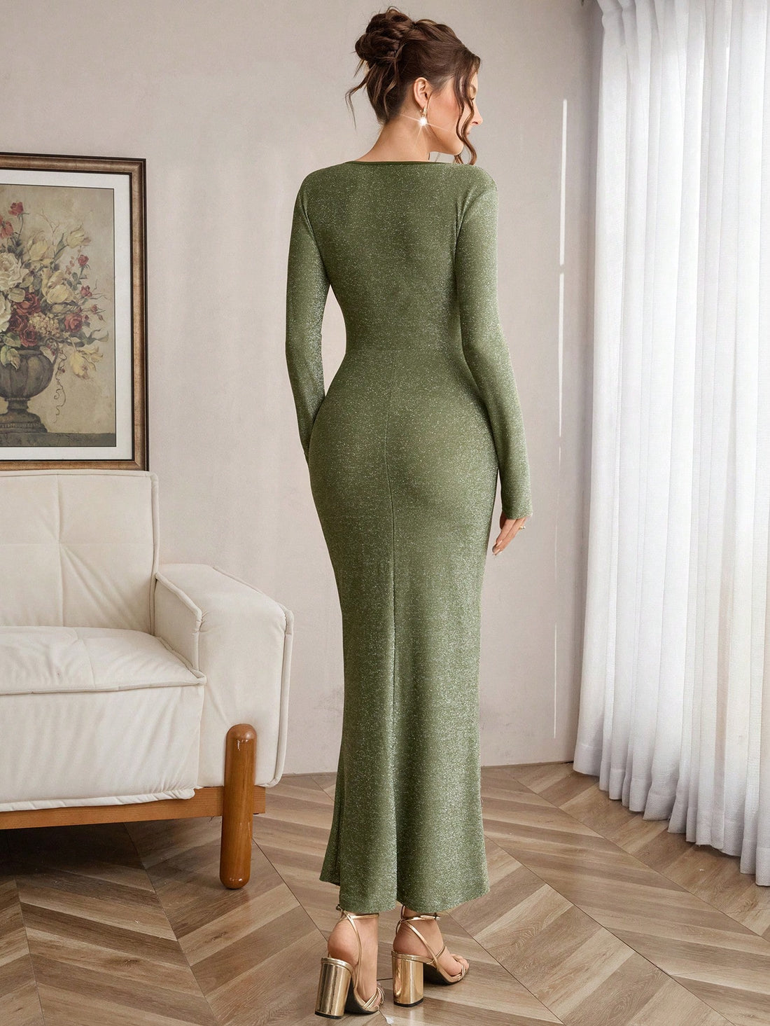 Step into the season with effortless sophistication. This stunning maxi dress features a flattering V-neckline and eye-catching ruffle hem that twirls with every move. Perfect for autumn celebrations, weddings, and special occasions, it combines timeless elegance with a modern playful edge. The flowing silhouette drapes beautifully, making you feel confident and radiant from the first moment you slip it on. Whether you're dancing at a party or making an entrance at an event, this dress delivers show-stoppin