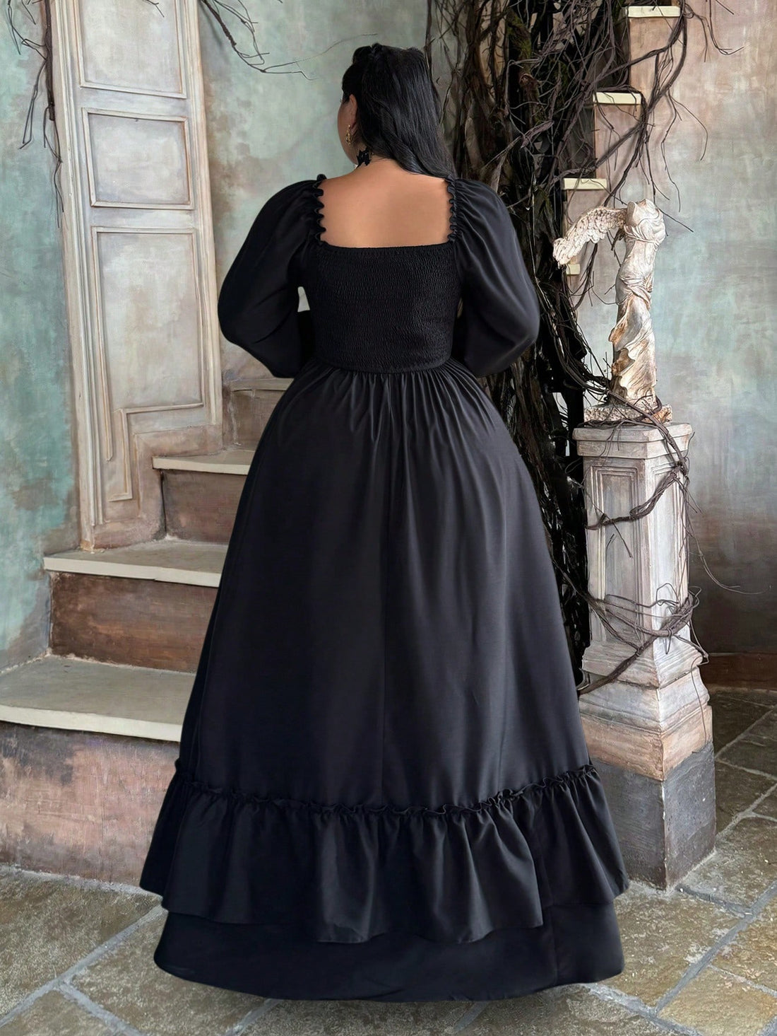 Step into medieval elegance with this stunning plus-size jacquard A-line dress, designed to turn heads through autumn and winter. The intricate jacquard fabric brings timeless sophistication, while the flattering A-line silhouette celebrates your curves beautifully. A charming ruffle hem adds playful movement and dimension to every step. Perfect for special occasions, themed events, or anyone craving a touch of regal drama in their wardrobe. Embrace your inner royalty in a dress that's as comfortable as it 