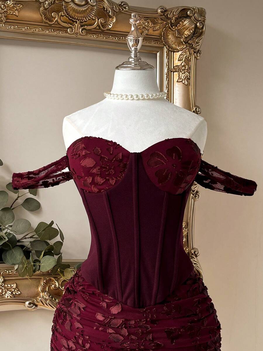 Stunning wine red bodycon dress featuring an elegant off-shoulder neckline that flatters and captivates. The sleek, form-fitting silhouette hugs your curves beautifully while the rich wine hue adds sophistication to any occasion. Perfect for vacations, cocktail parties, weddings, and special events. The off-shoulder design creates an effortlessly chic look that transitions seamlessly from day to evening. Pair with heels and minimal jewelry for maximum impact. 