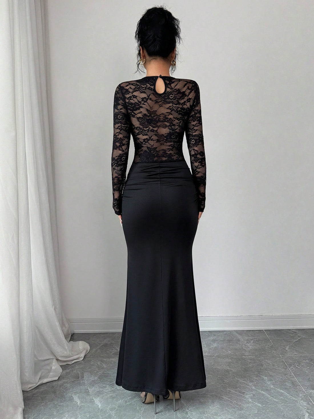 Slip into timeless elegance with this stunning black lace long sleeve dress. Crafted with intricate lace detailing and a flattering silhouette, it's your go-to piece for holiday parties, winter gatherings, and special occasions. The long sleeves offer graceful coverage while the delicate lace adds a touch of sophistication and allure. Whether you're dancing the night away or making a memorable entrance, this dress delivers effortless style that turns heads. Versatile enough to dress up or down, it's the war