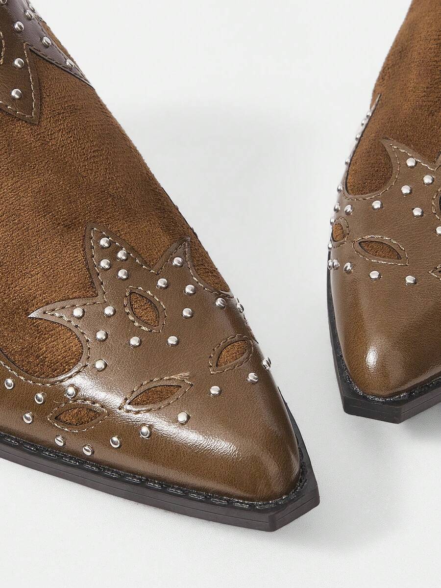Side view of Chic Mnmlis Textured Patchwork Mule Shoes with Chunky Heels for Stylish Holidays for women styling