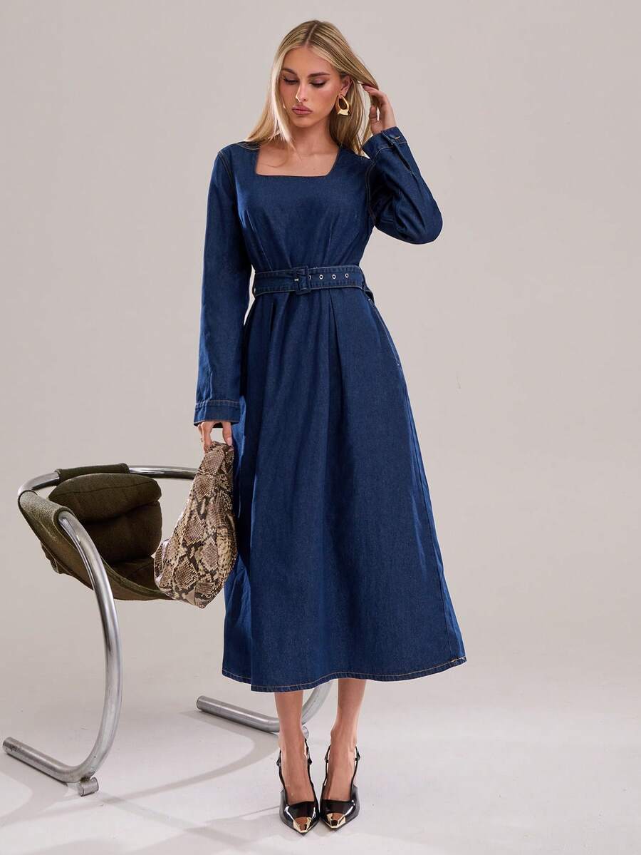 Exude Rugged Sophistication in Our Stylish Women's Long Sleeve Denim Dress!

Experience the breathtaking fusion of Western heritage and sharp, modern artisanal tailoring. This stunning long-sleeve denim dress is meticulously designed for the woman who values a high-fashion, "quiet luxury" approach to year-round dressing—the ultimate centerpiece for prestigious country concerts, creative office environments, and high-authority casual outings.

Iconic Denim Artistry: Featuring a masterfully curated, premium w