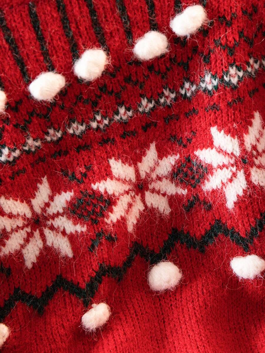 Back view of Women's Christmas Pompom Turtleneck Sweater with Raglan Sleeves for Autumn and Winter showing overall fit