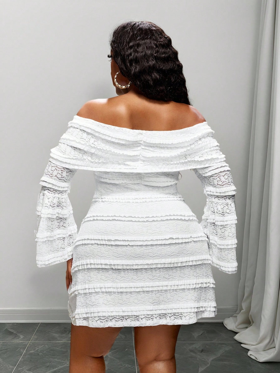 Elevate your wardrobe with this stunning off-shoulder dress that celebrates curves with confidence! Featuring delicate lace detailing and dramatic flare sleeves, this piece transforms any occasion into a moment to shine. The off-shoulder neckline adds a touch of sophistication while the flowing silhouette flatters beautifully. Perfect for date nights, celebrations, or whenever you want to feel absolutely fabulous. Slip into elegance and let your style do the talking!