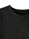 Close up of black crew neck detail on patriotic T-shirt dress