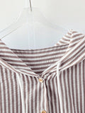 Detail view of Elegant Plus Size Striped Hooded Shirt  for Summer and Autumn - Lightweight & Stylish for everyday styling