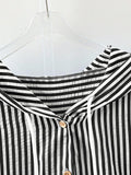 Detail view of Elegant Plus Size Striped Hooded Shirt  for Summer and Autumn - Lightweight & Stylish for everyday styling