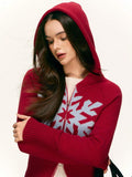 Close-up detail of Women's Contrast Color Star Zipper Hooded Raglan Sleeve Knit Cardigan fabric texture