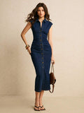 Side view fitted denim dress with cap sleeves