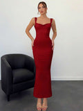 Burgundy bodycon maxi dress side view