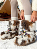 Color option view of Cozy Chic: Women's Winter Faux Fur Snow Boots with Chunky Heel and Lace-Up Design for punk motorcycle boot styling