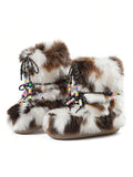 Ruched shaft view of Cozy Chic: Women's Winter Faux Fur Snow Boots with Chunky Heel and Lace-Up Design for punk motorcycle boot styling