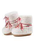 Side view of Cozy Chic: Women's Winter Faux Fur Snow Boots with Chunky Heel and Lace-Up Design for punk motorcycle boot styling