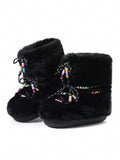 Back view of Cozy Chic: Women's Winter Faux Fur Snow Boots with Chunky Heel and Lace-Up Design for punk motorcycle boot styling