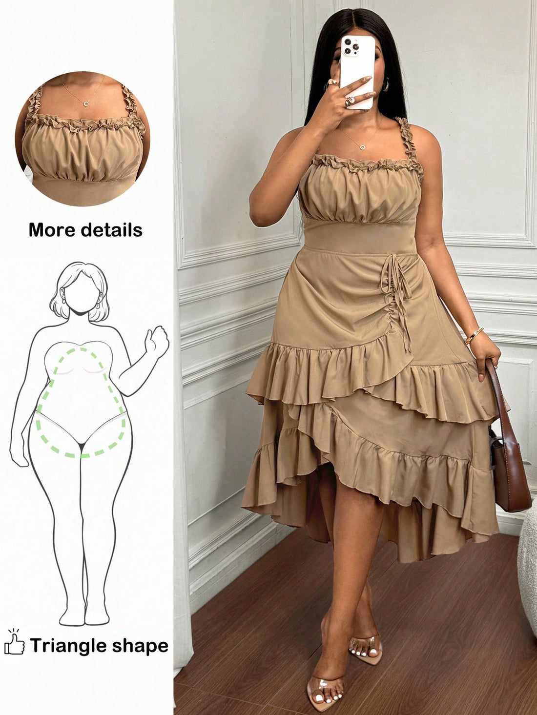 Celebrate in style with this charming khaki vintage dress designed to flatter pear-shaped figures. The delicate ruffle hem adds a playful touch while the relaxed fit skims over curves beautifully. Perfect for summer birthdays, garden parties, or any occasion calling for effortless elegance. The timeless khaki hue pairs with everything in your wardrobe, making it a versatile go-to piece. Slip it on and feel confident, comfortable, and absolutely fabulous.