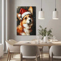 Santa-hat Corgi canvas wall art in a dining room