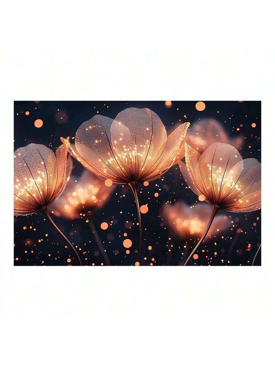 Glowing golden flower canvas wall art with dark background