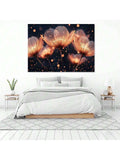 Glowing floral canvas print above white bed in bedroom