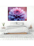 Dewy flower canvas print above white bed in airy bedroom